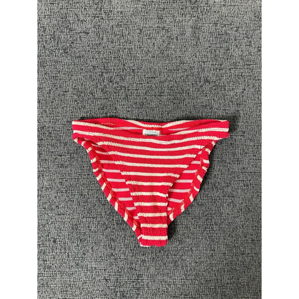 Hunza G Red White Stripe Crinkle High Cut Bikini Bottom One Size